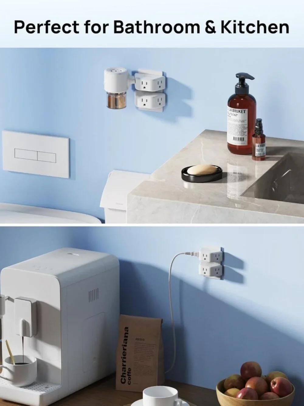 Multi Plug Outlet Extender 2 Pack - 3 Way Angled Wall Adapter for Home & Travel